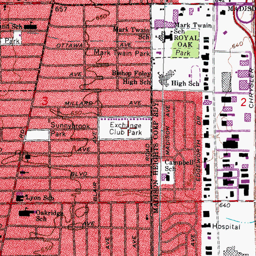 Topographic Map of Exchange Club Park, MI