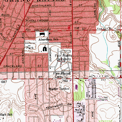 Topographic Map of Fairplains Cemetery, MI