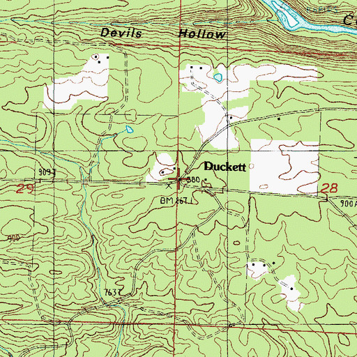 Topographic Map of Duckett, AR
