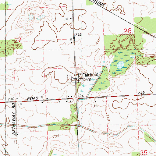 Topographic Map of Fairfield Cemetery, MI