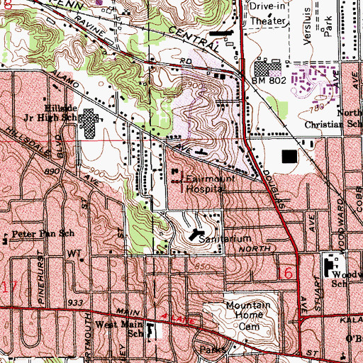 Topographic Map of Fairmount Hospital, MI