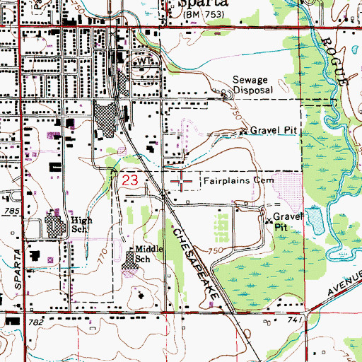 Topographic Map of Fairplains Cemetery, MI