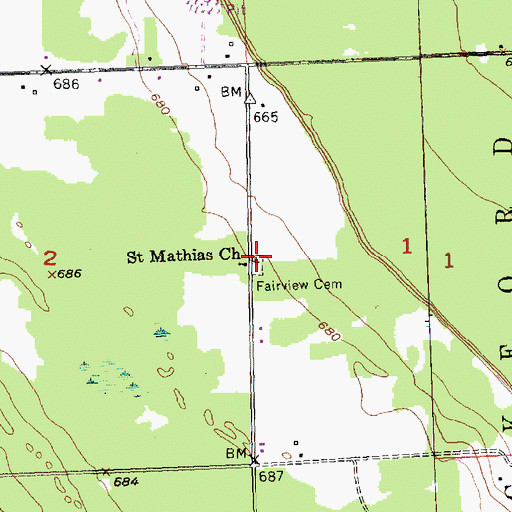 Topographic Map of Fairview Cemetery, MI