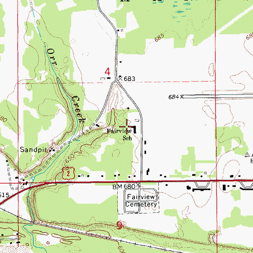 Topographic Map of Fairview School, MI
