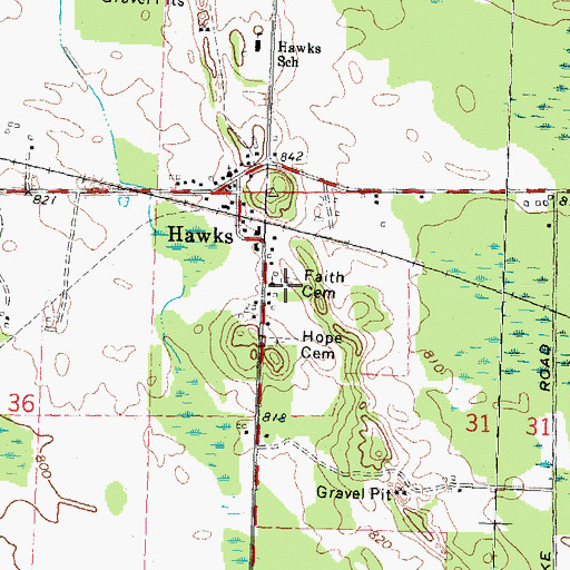 Topographic Map of Faith Cemetery, MI