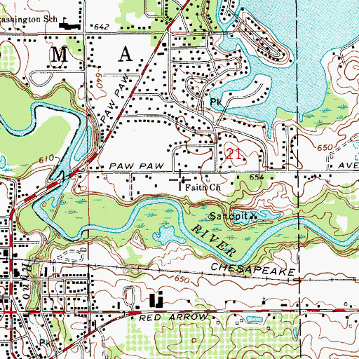 Topographic Map of Faith Church, MI