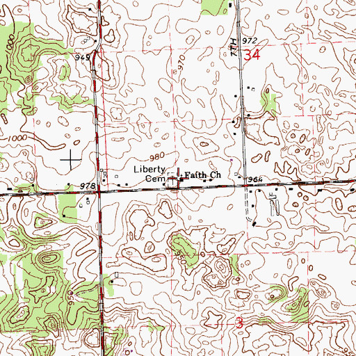 Topographic Map of Faith Church, MI