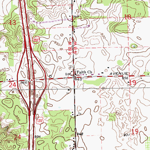 Topographic Map of Faith Church, MI