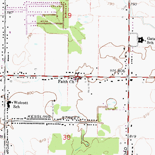 Topographic Map of Faith Church, MI