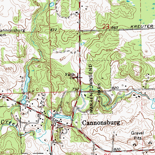 Topographic Map of Faith Church, MI