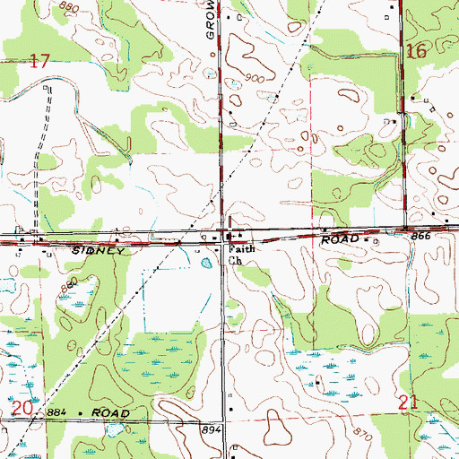 Topographic Map of Faith Church, MI