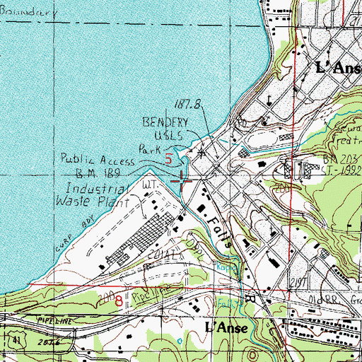 Topographic Map of Falls River, MI