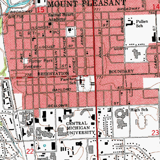 Topographic Map of Fancher School, MI