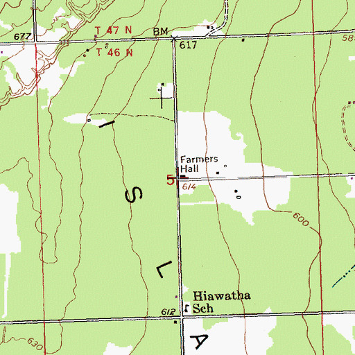 Topographic Map of Farmers Hall, MI