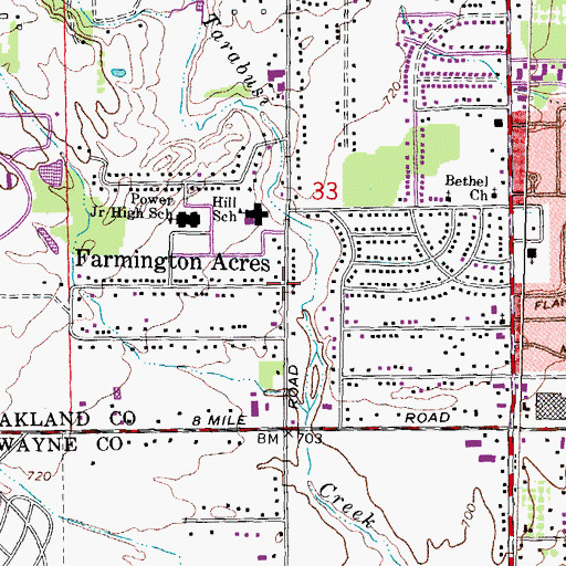Topographic Map of Farmington Acres, MI