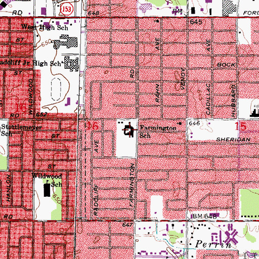 Topographic Map of Farmington School, MI