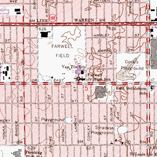 Topographic Map of Farwell Junior High School, MI