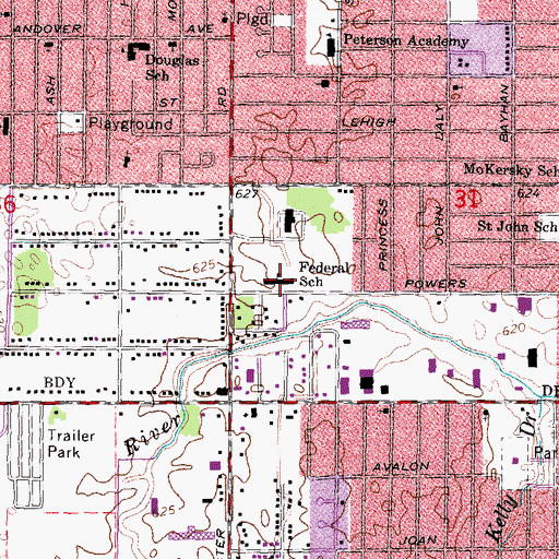 Topographic Map of Federal School, MI