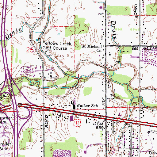 Topographic Map of Fellows Creek, MI