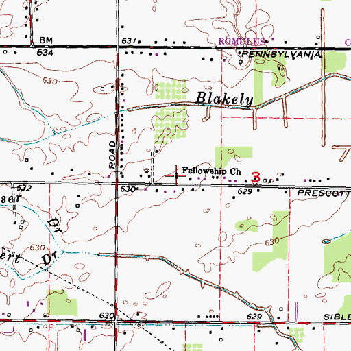 Topographic Map of Fellowship Church, MI
