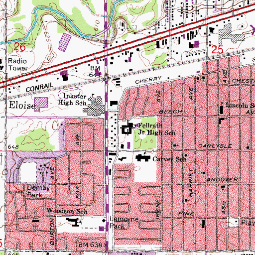 Topographic Map of Fellrath Junior High School, MI