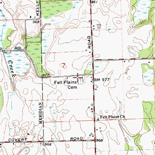 Topographic Map of Felt Plains Cemetery, MI