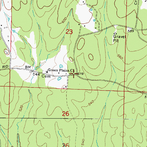 Topographic Map of Green Plains, AR