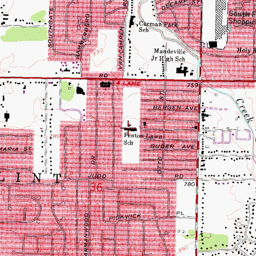 Topographic Map of Fenton Lawn School, MI
