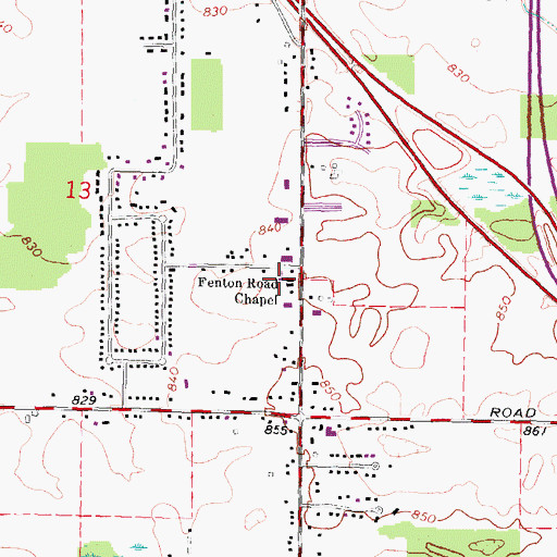 Topographic Map of Fenton Road Chapel, MI