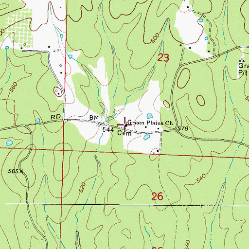 Topographic Map of Green Plains School (historical), AR