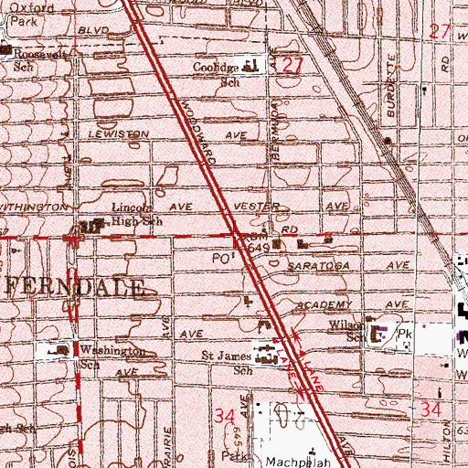 Topographic Map of Ferndale, MI