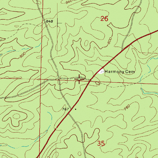 Topographic Map of Harmony Church (historical), AR
