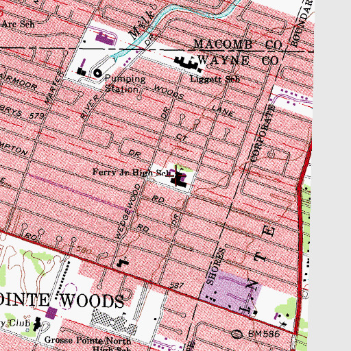 Topographic Map of Ferry Junior High School, MI