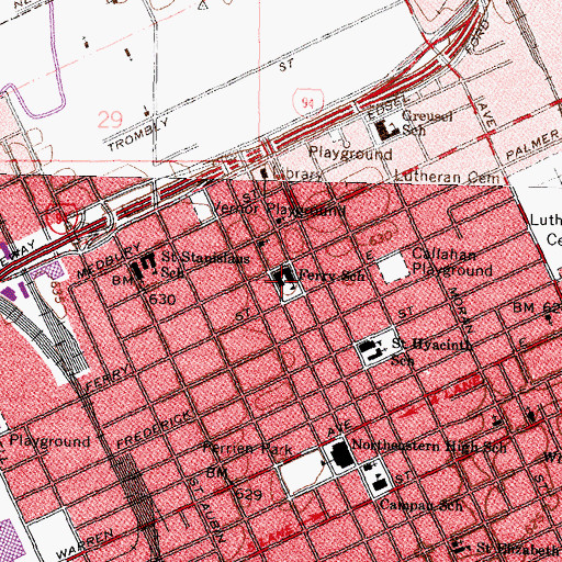 Topographic Map of Ferry School, MI
