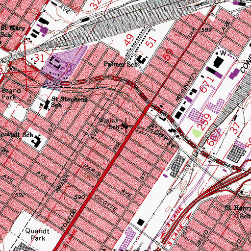 Topographic Map of Finlay School, MI