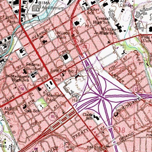 Topographic Map of Flint Fire Department Station 1, MI