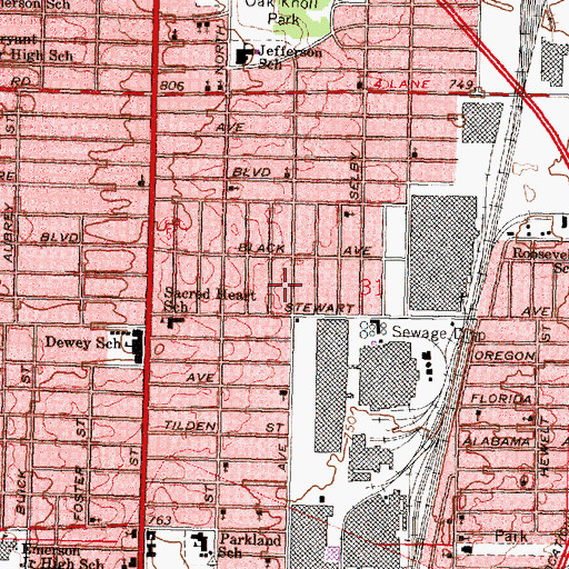 Topographic Map of City of Flint Fire Department Station 4, MI