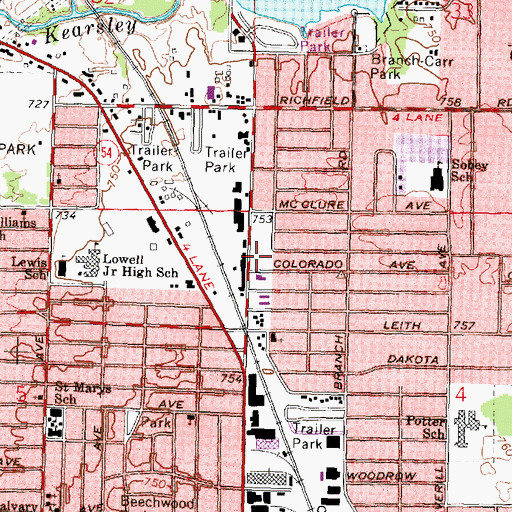 Topographic Map of City of Flint Fire Department Station 5, MI