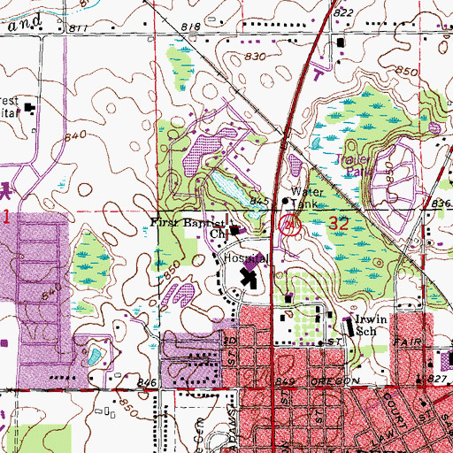 Topographic Map of First Baptist Church, MI