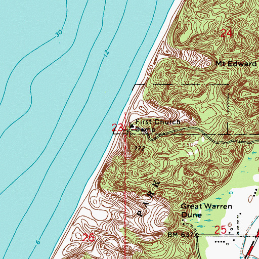 Topographic Map of First Church Camp, MI