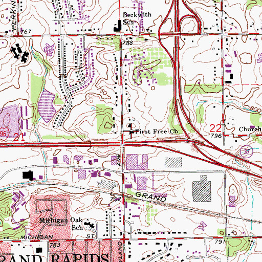 Topographic Map of First Free Church, MI