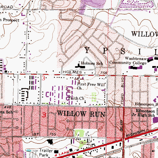 Topographic Map of First Free Will Church, MI