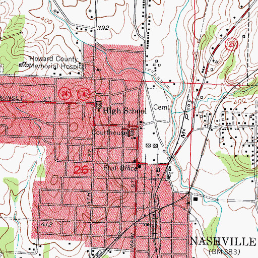 Topographic Map of Howard County Courthouse, AR