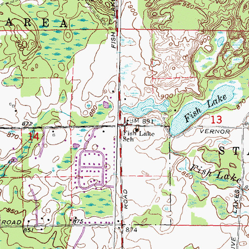 Topographic Map of Fish Lake School, MI
