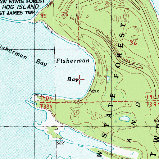 Topographic Map of Fisherman Bay, MI