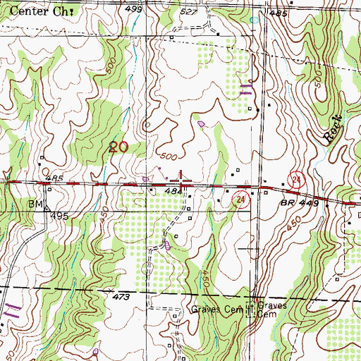 Topographic Map of Kennedys Store (historical), AR