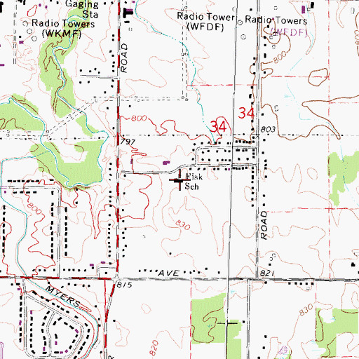 Topographic Map of Fisk School, MI