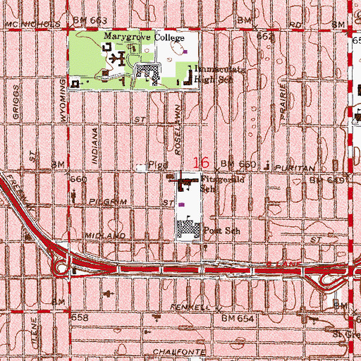 Topographic Map of Fitzgerald School, MI