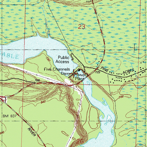 Topographic Map of Five Channels Dam, MI