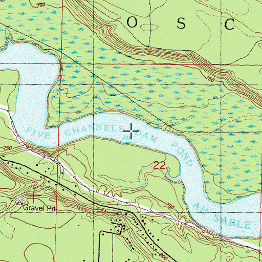 Topographic Map of Five Channels Dam Pond, MI
